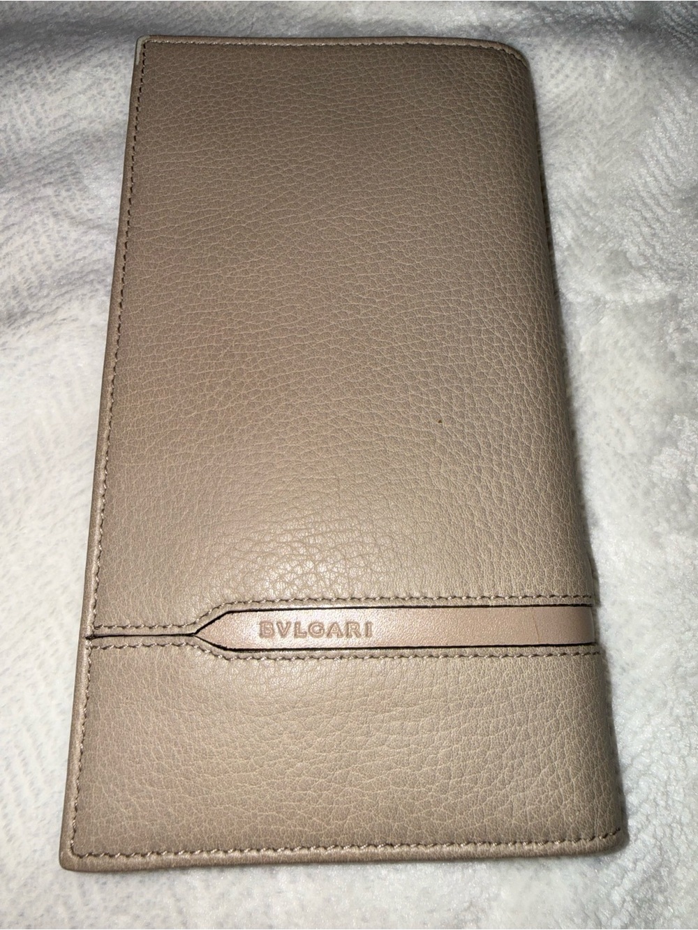 Bulgari Taupe Grained Leather Long Wallet for Men